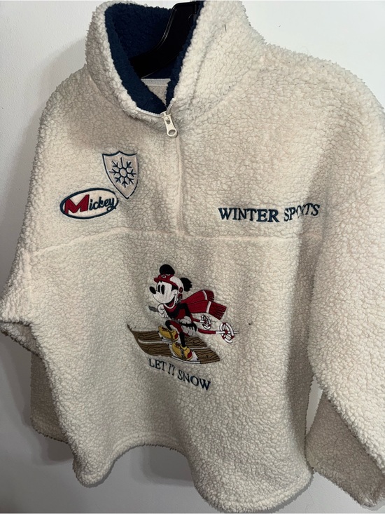 Disney Pants - Disney Cream Sherpa Puffer Pullover with Red & Gold Mickey Ski Patch